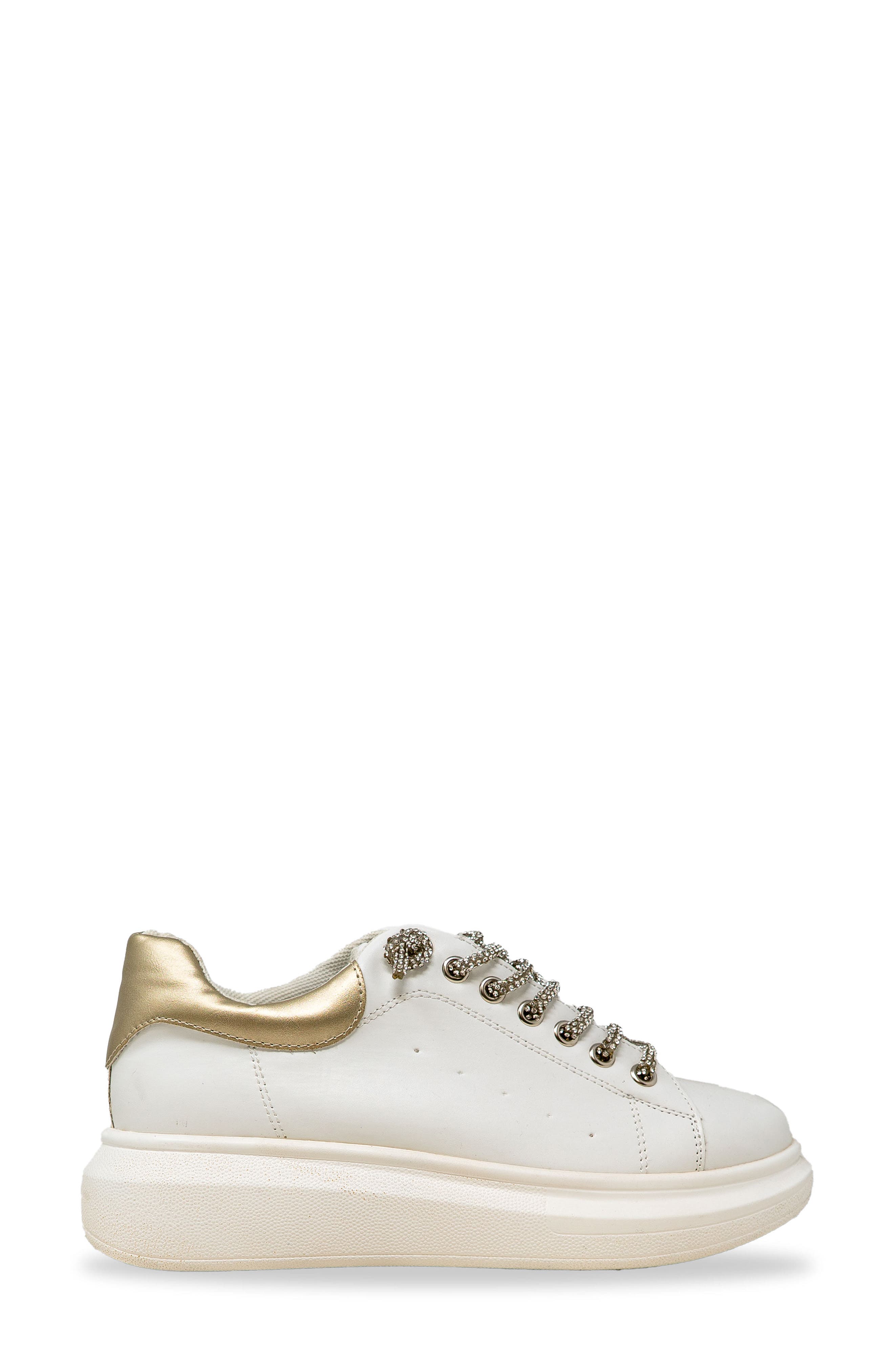 Rhinestone Faux Leather Platform Sneaker, Alternate, color, WHITE/GOLD