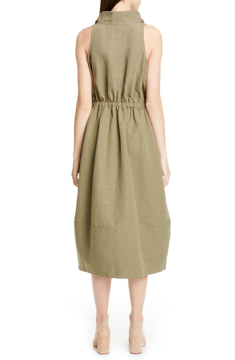 CO Cinched Cowl Neck Cotton & Linen Blend Midi Dress, Alternate, color, 