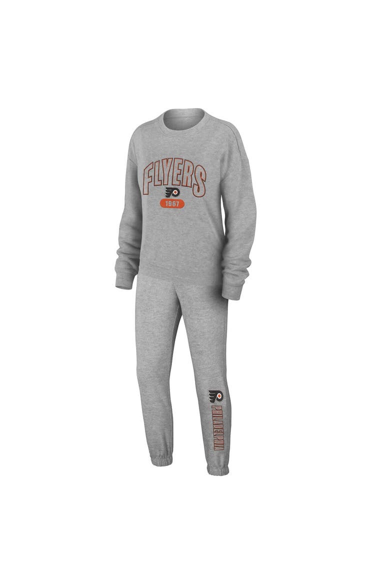 Women's WEAR by Erin Andrews Heather Gray Philadelphia Flyers Knit Long Sleeve Tri-Blend T-Shirt & Pants Sleep Set, Main, color, Heather Gray