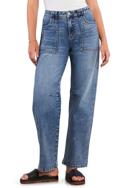 Hint Of Blu Patch Pocket Straight Leg Jeans In Blue