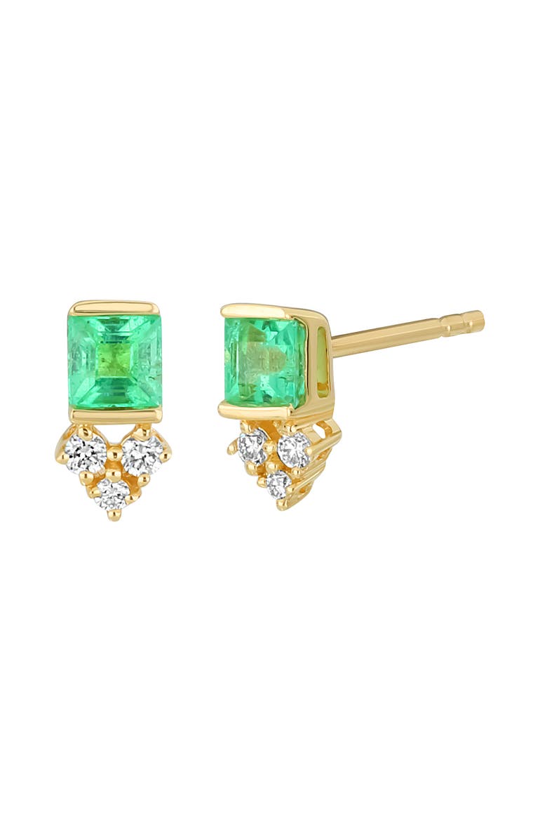 El Mar Diamond & Emerald Stud Earrings, Main, color, 18K YELLOW GOLD