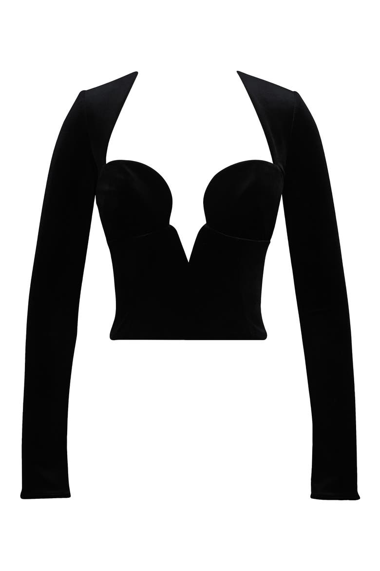 Sierra Long Sleeve Stretch Velvet Corset Top, Alternate, color, BLACK