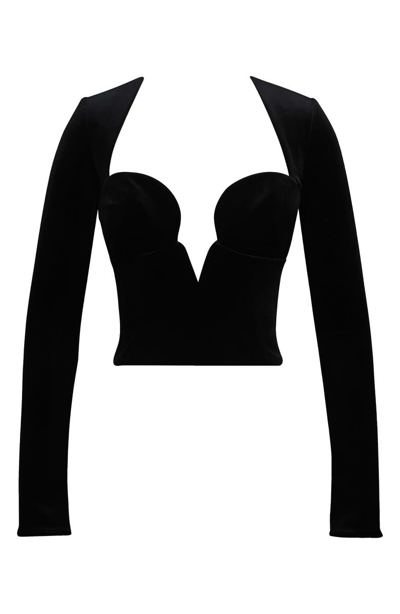 HOUSE OF CB Sierra Long Sleeve Stretch Velvet Corset Top, Alternate, color, Black