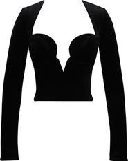 HOUSE OF CB Sierra Long Sleeve Stretch Velvet Corset Top