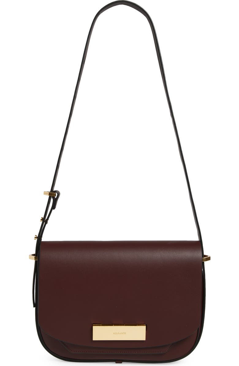 AllSaints Etta Leather Shoulder Bag, Main, color, Dark Red