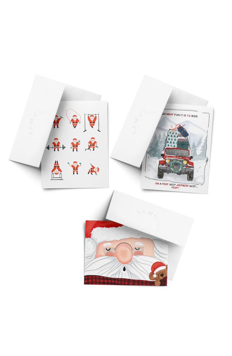 Ramus & Co Santa Working Out, Santa Nap, Winter Jeep Winter/Holiday/Christmas Greeting Card Pack Sets, Main, color, Multi-Pack