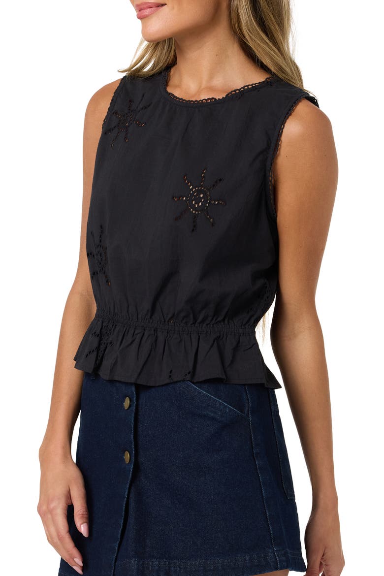 Lanisa Eyelet Peplum Tank, Alternate, color, BLACK
