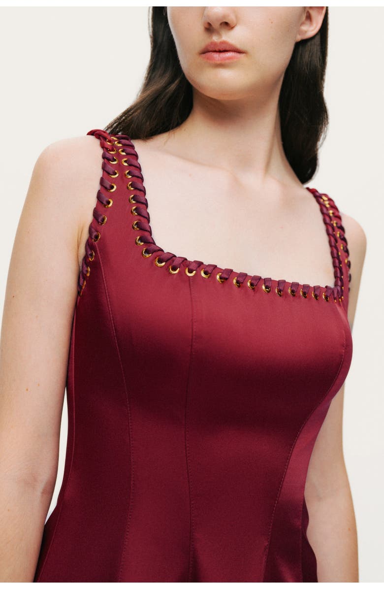 Nocturne Embellished Square-Neck Midi Dress, Alternate, color, Burgundy