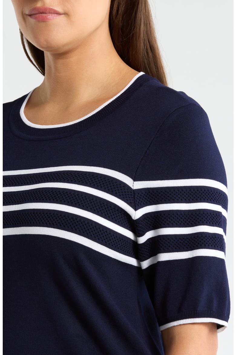 Short Sleeve Crewneck Sweater, Alternate, color, NAVY/ WHITE STRIPE