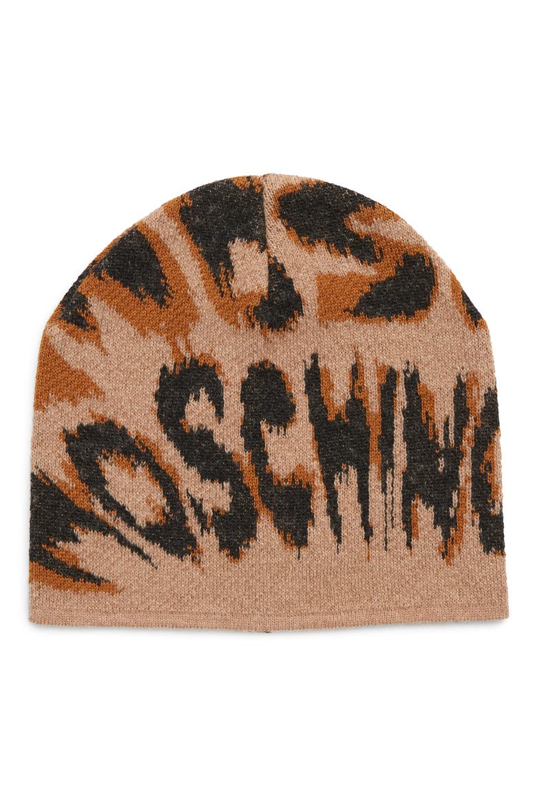 Intarsia Leopard Logo Beanie, Main, color, LEOPARD PRINT