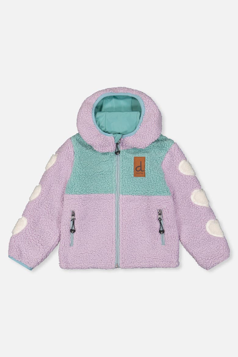 Reversible Mid-Season Fleece Heart Sleeve Hooded Jacket, Alternate, color, Pale Blue-Grey and Mauve
