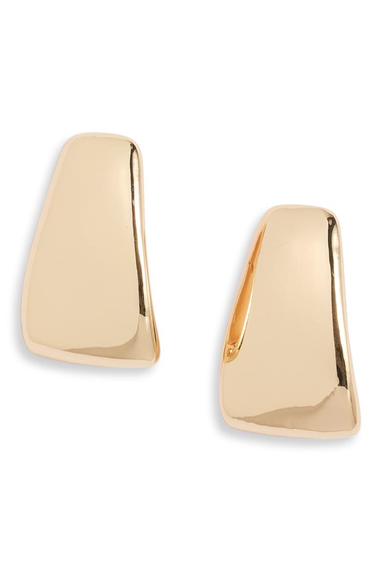 Rounded J Hoop Earrings, Main, color, GOLD