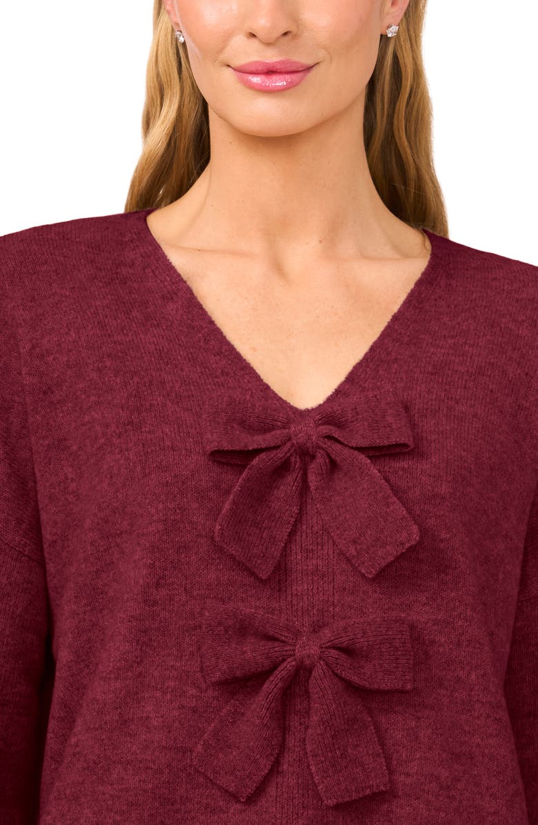 CeCe Bow Front Sweter, Alternate, color, Crisp Merlot