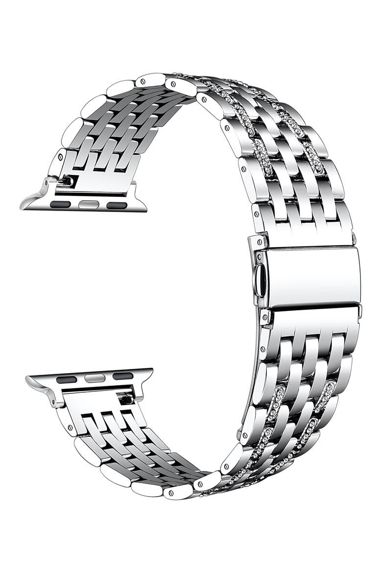 Remy Rhinestone & Stainless Steel Apple Watch® Watchband, Alternate, color, SILVER