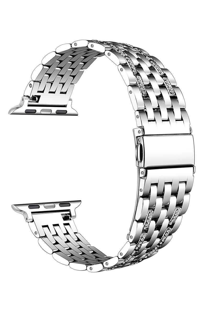 Posh Tech Remy Rhinestone & Stainless Steel Apple Watch<sup>®</sup> Watchband, Alternate, color, Silver