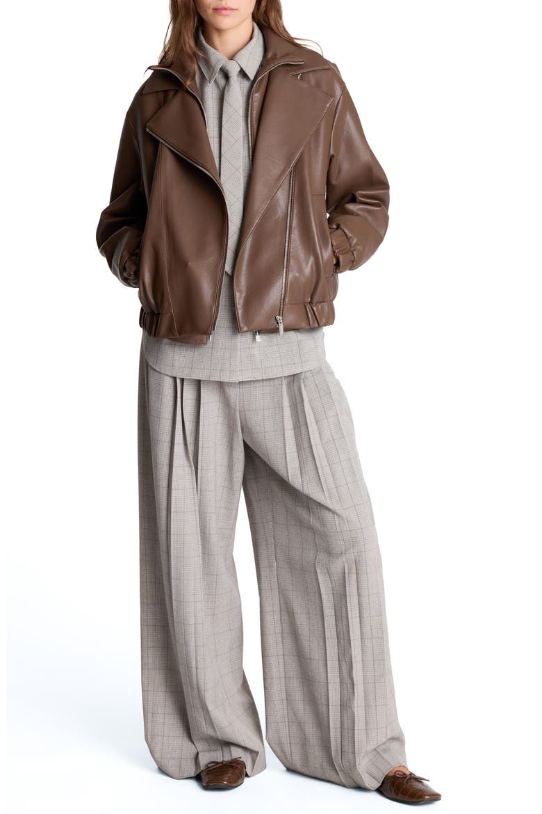 Asymmetrical Zip Faux Leather Moto Jacket, Alternate, color, COFFEE