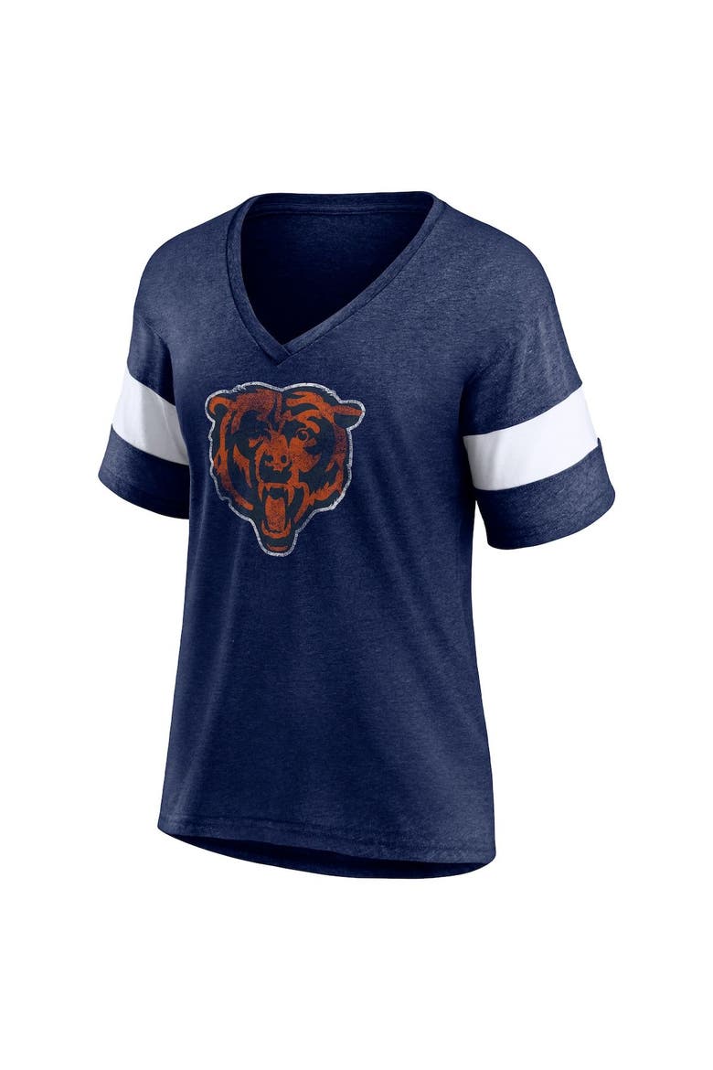 Women's Fanatics Branded Heathered Navy/White Chicago Bears Distressed Team Tri-Blend V-Neck T-Shirt, Alternate, color, Heather Navy