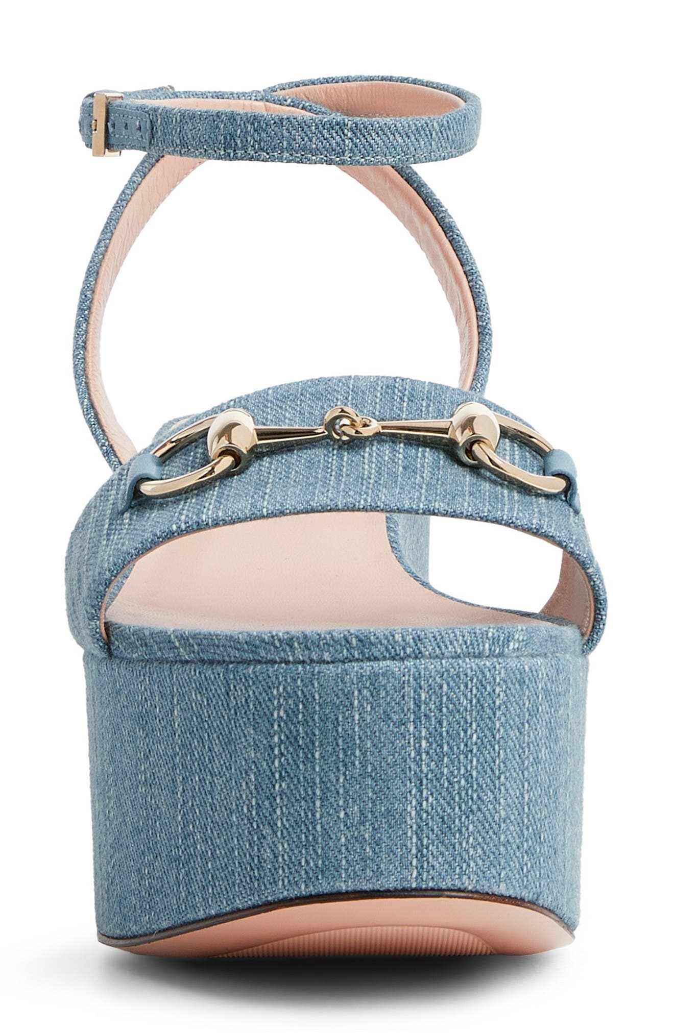 Gucci Lady Horsebit Ankle Strap Wedge Sandal, Alternate, color, Turquoise Blue