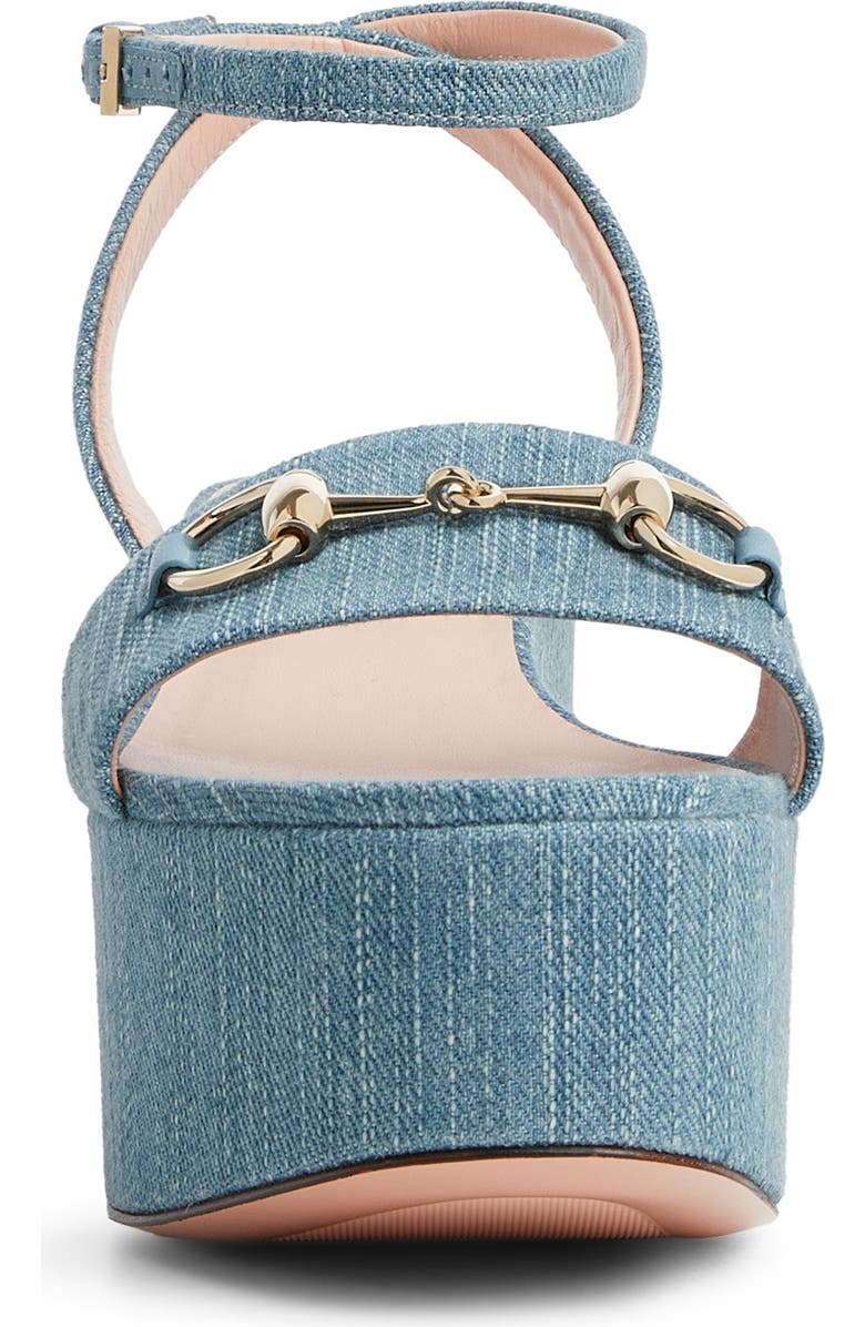 Gucci Lady Horsebit Ankle Strap Wedge Sandal, Alternate, color, Turquoise Blue