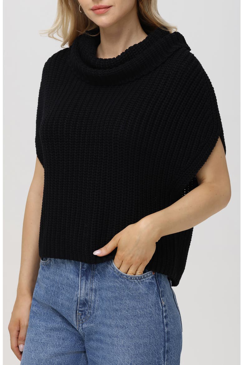 Cate Short Sleeve Cowl Neck Cotton Sweater, Main, color, BLACK