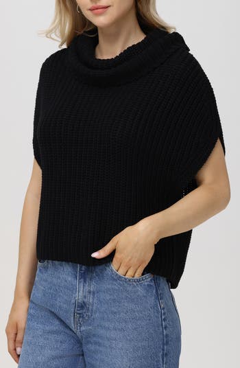 Cate Short Sleeve Cowl Neck Cotton Sweater