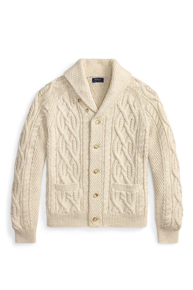 Shawl Collar Cable Knit Cardigan, Alternate, color, CREAM MULT
