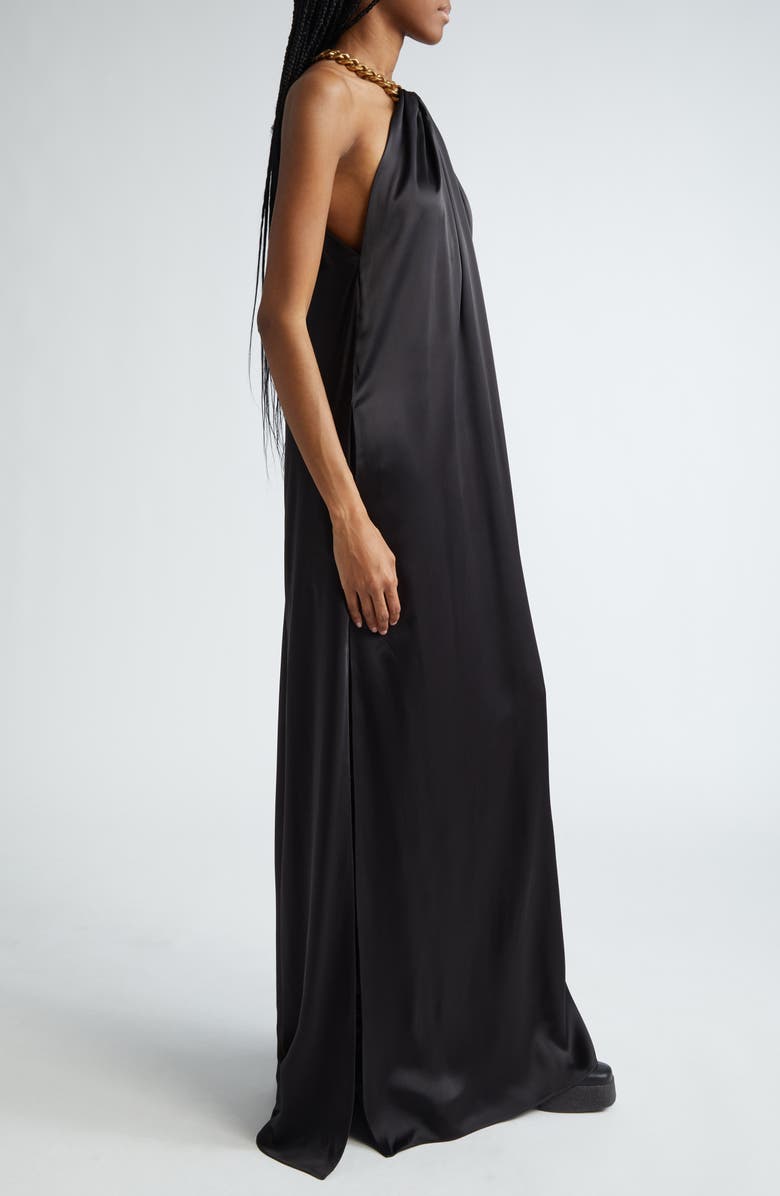 Stella McCartney Chain Crossover Halter Satin Gown, Alternate, color,