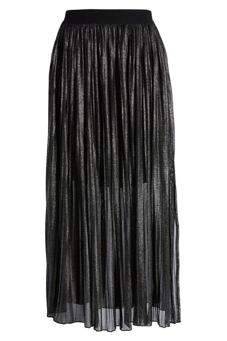 Timeless Pleated Midi Skirt, Alternate, color, BLACK SPARKLE