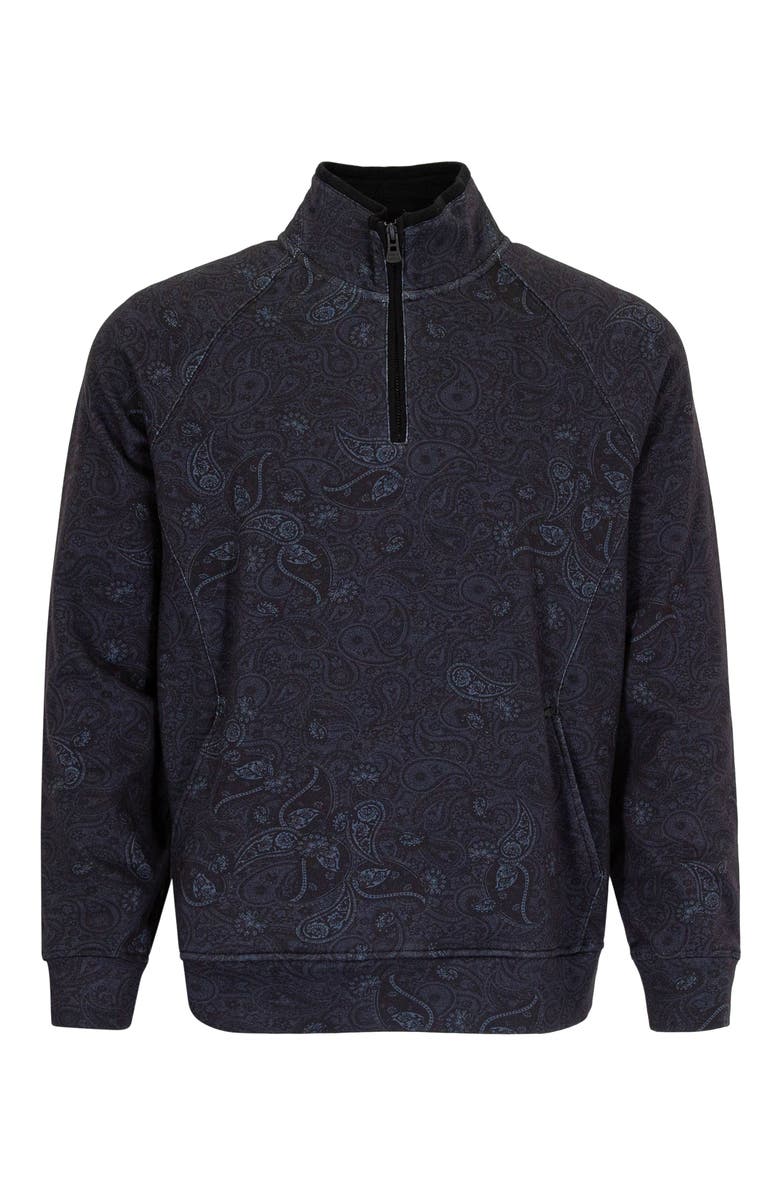 Lords of Harlech Craig Brushed Interlock Quarter Zip Pullover, Main, color, Montgat Paisley Black