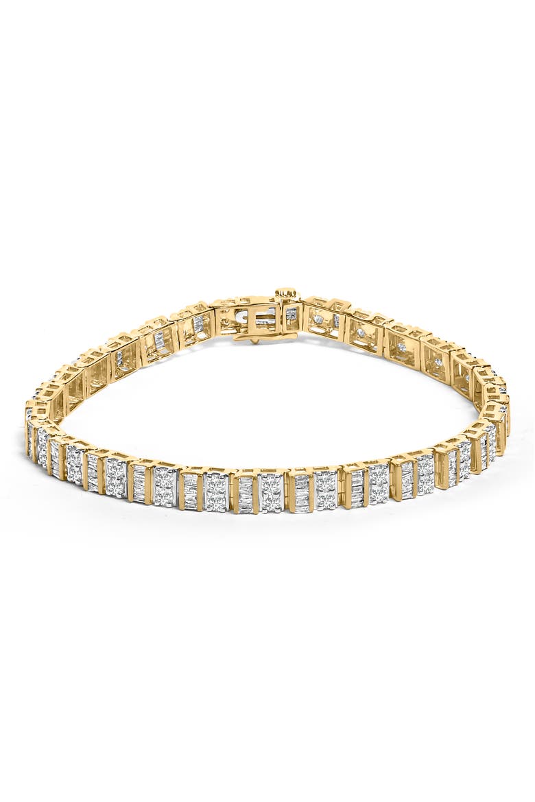 10K Yellow Gold 4.0 Cttw Baguette & Round Cut Diamond Bezel Tennis Bracelet, Main, color, Yellow