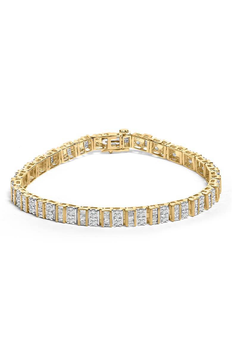 Haus of Brilliance 10K Yellow Gold 4.0 Cttw Baguette & Round Cut Diamond Bezel Tennis Bracelet, Main, color, Yellow