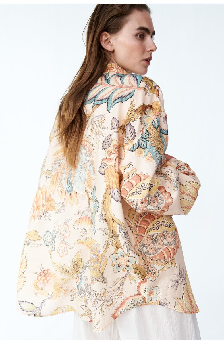 H&M Oversized Linen Shirt, Alternate, color, Light Beige/Floral