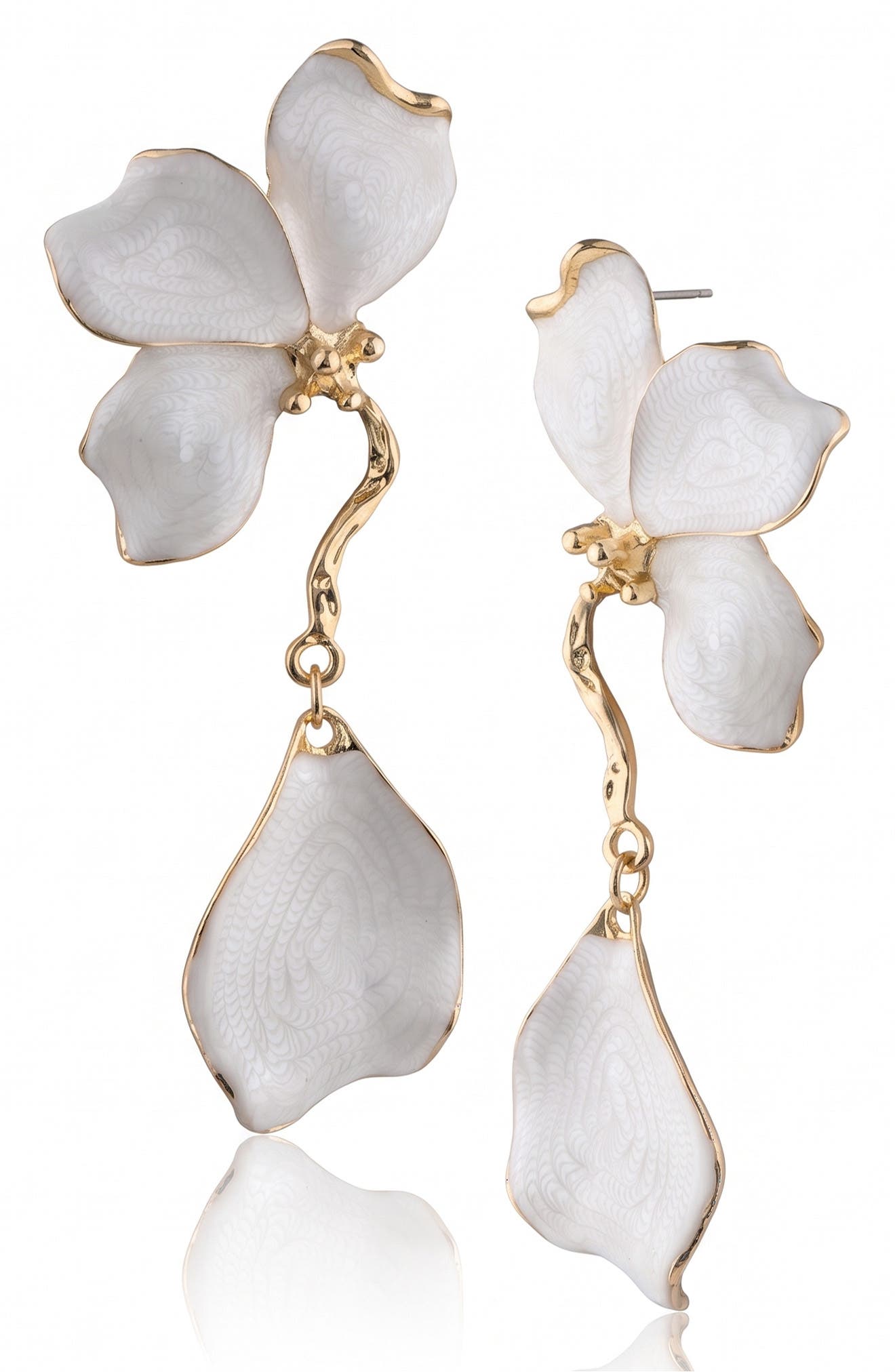 Enamel Floral Petal Drop Earrings