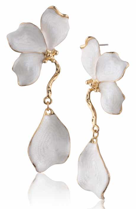 Enamel Floral Petal Drop Earrings