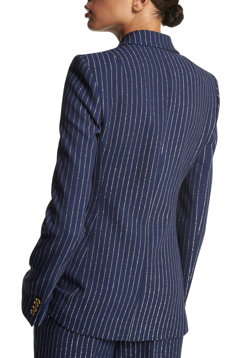 Michael Kors Collection Metallic Pinstripe Double Breasted Crepe Blazer, Alternate, color, 