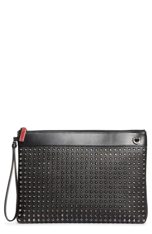 Christian Louboutin Funky Crosta Spikes Suede Wristlet Pouch In Black