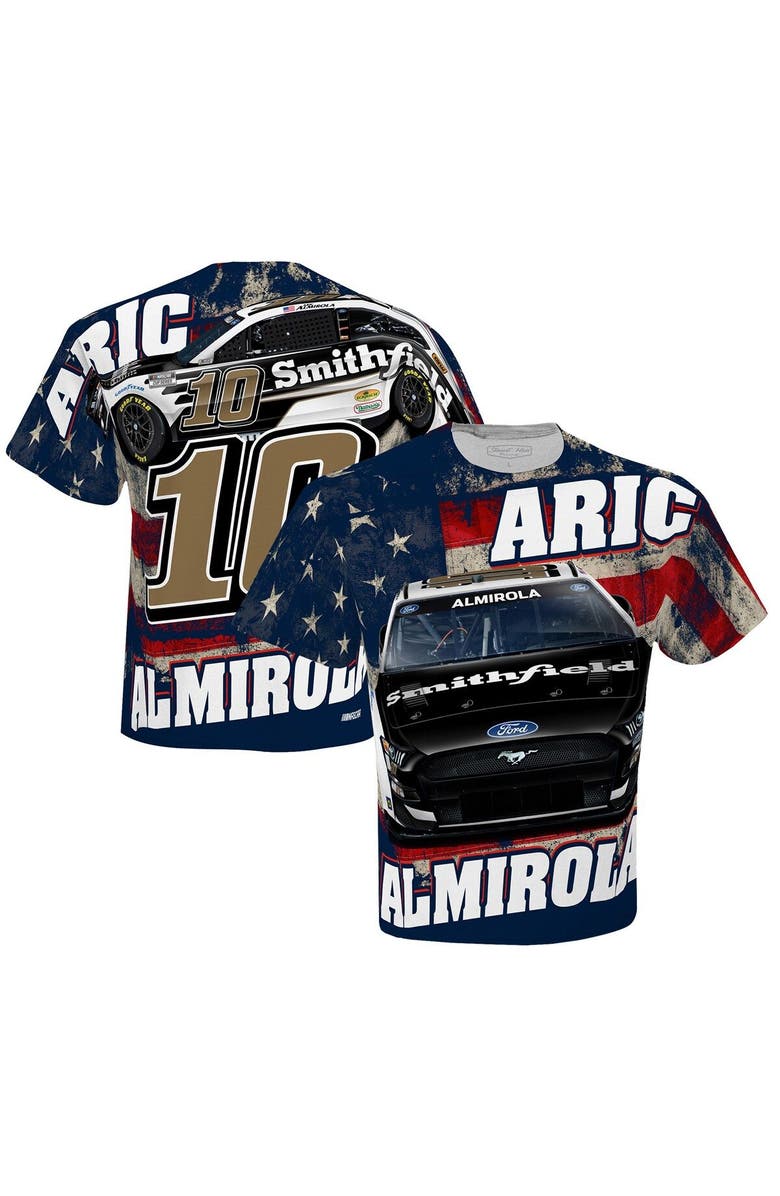 STEWART-HAAS RACING Men's Stewart-Haas Racing Team Collection White Aric Almirola Smithfield Sublimated Patriotic Total Print T-Shirt, Main, color, White