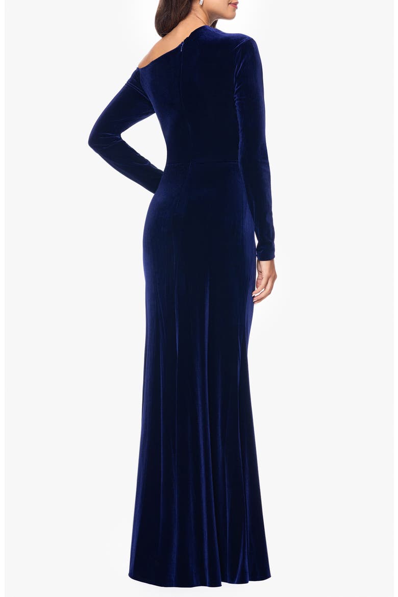 One-Shoulder Long Sleeve Velvet Gown, Alternate, color, SAPPHIRE