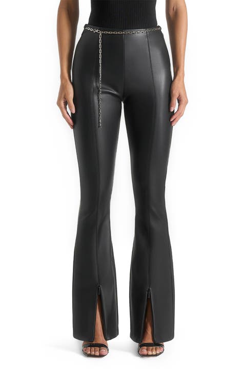Ninon Leather Fit And Flare Leggings With Chain