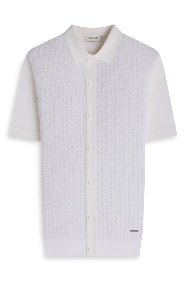 Bugatchi Basket Weave Knit Short Sleeve Cotton Full Button Cardigan, Alternate, color, Chalk