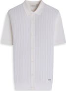 Bugatchi Basket Weave Knit Short Sleeve Cotton Full Button Cardigan