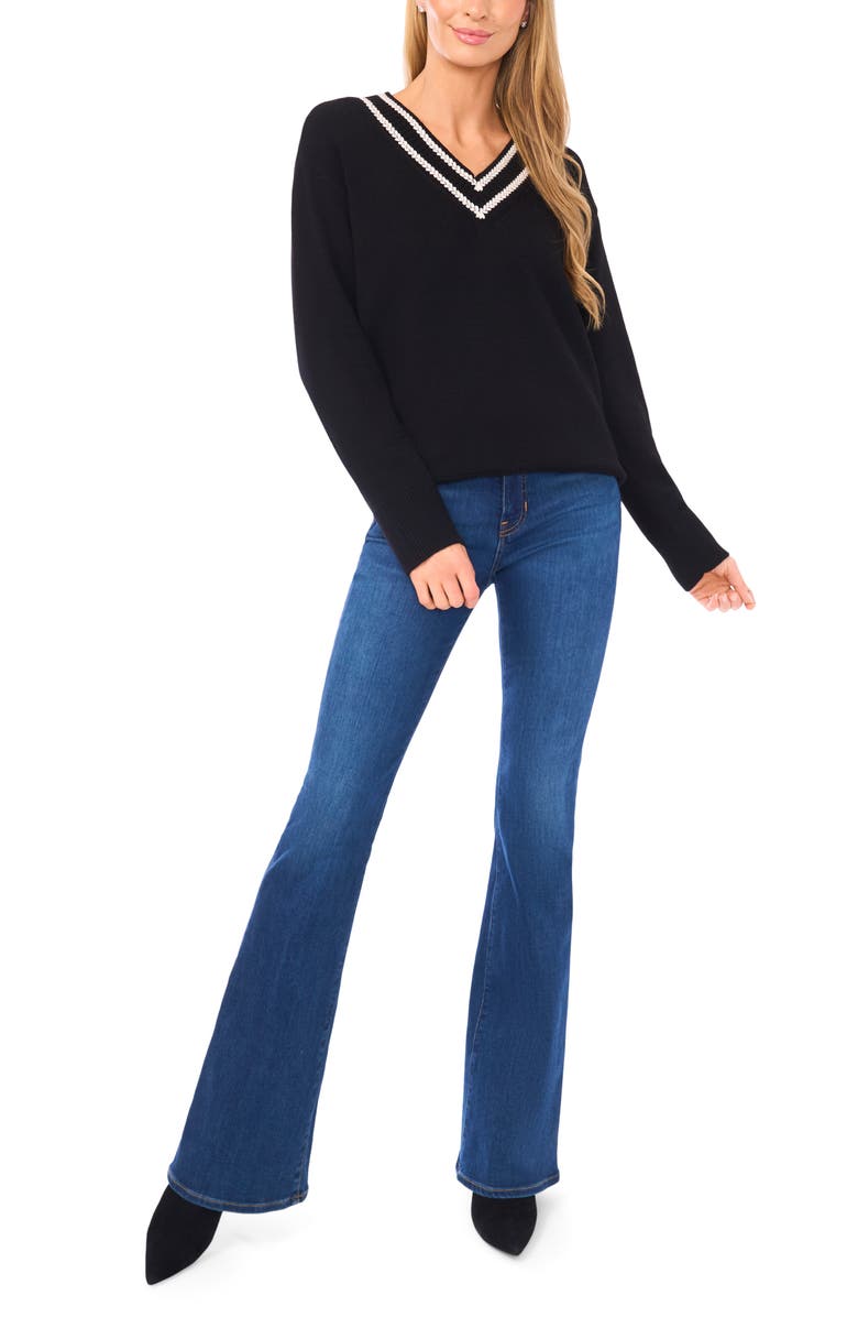 Halogen<sup>®</sup> Contrast V-Neck Sweater, Alternate, color, Rich Black