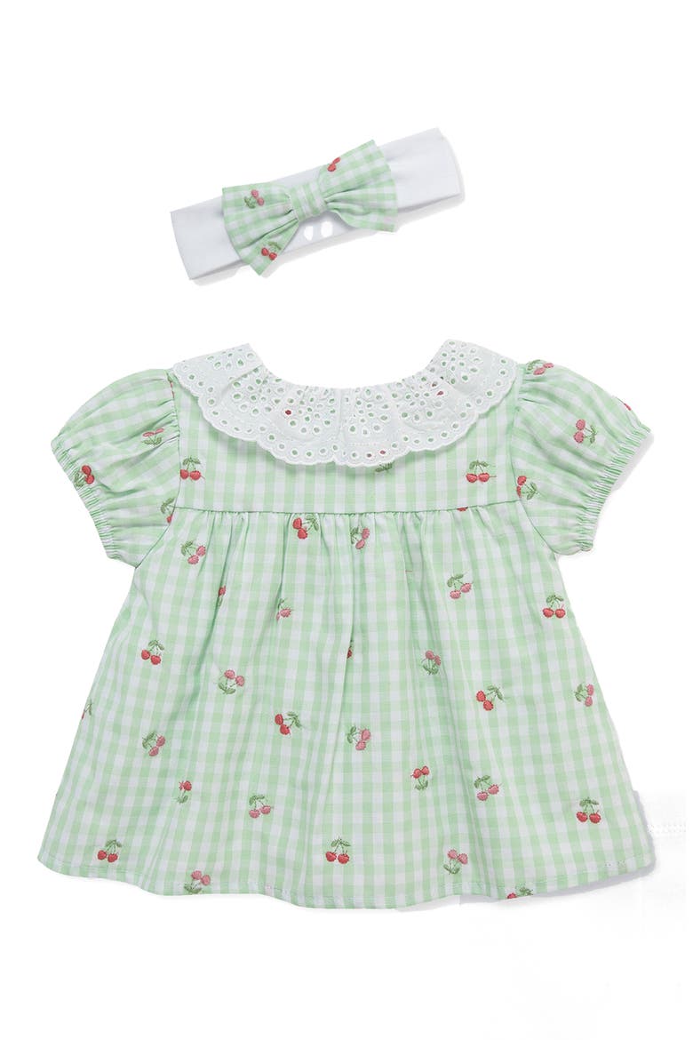 Cherry Check Peter Pan Collar Top, Leggings & Headband Set, Alternate, color, LIGHT GREEN