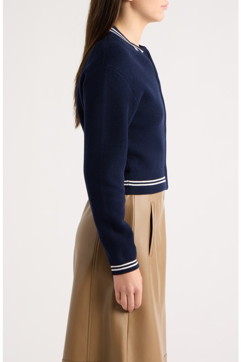 Varsity Zip-Up Cotton Sweater, Alternate, color, EVENING BLUE