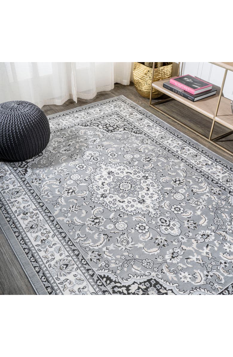JONATHAN Y Palmette Modern Persian Floral Area Rug, Alternate, color, Gray/Cream