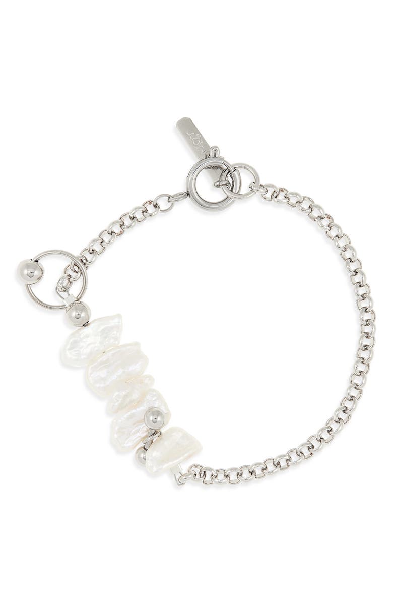 Justine Clenquet Sunny Biwa Pearl Bracelet, Main, color, Palladium