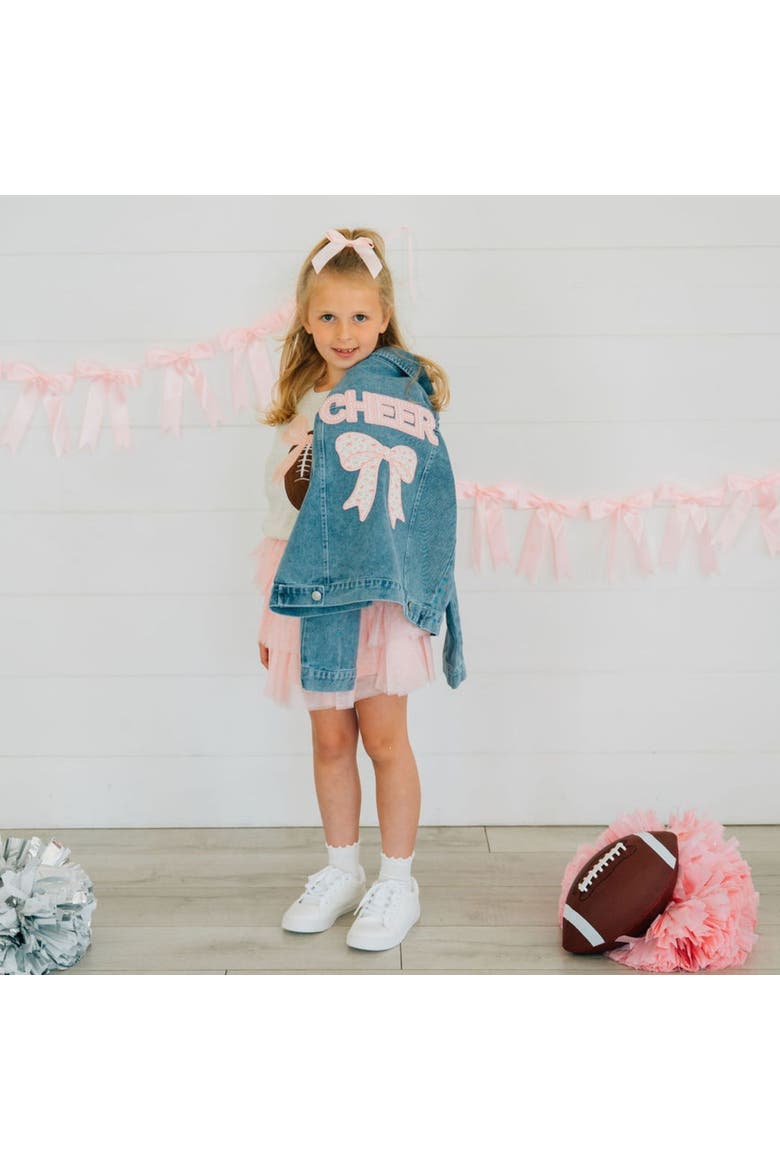 Cheer Bow Patch Denim Jacket, Alternate, color, Denim