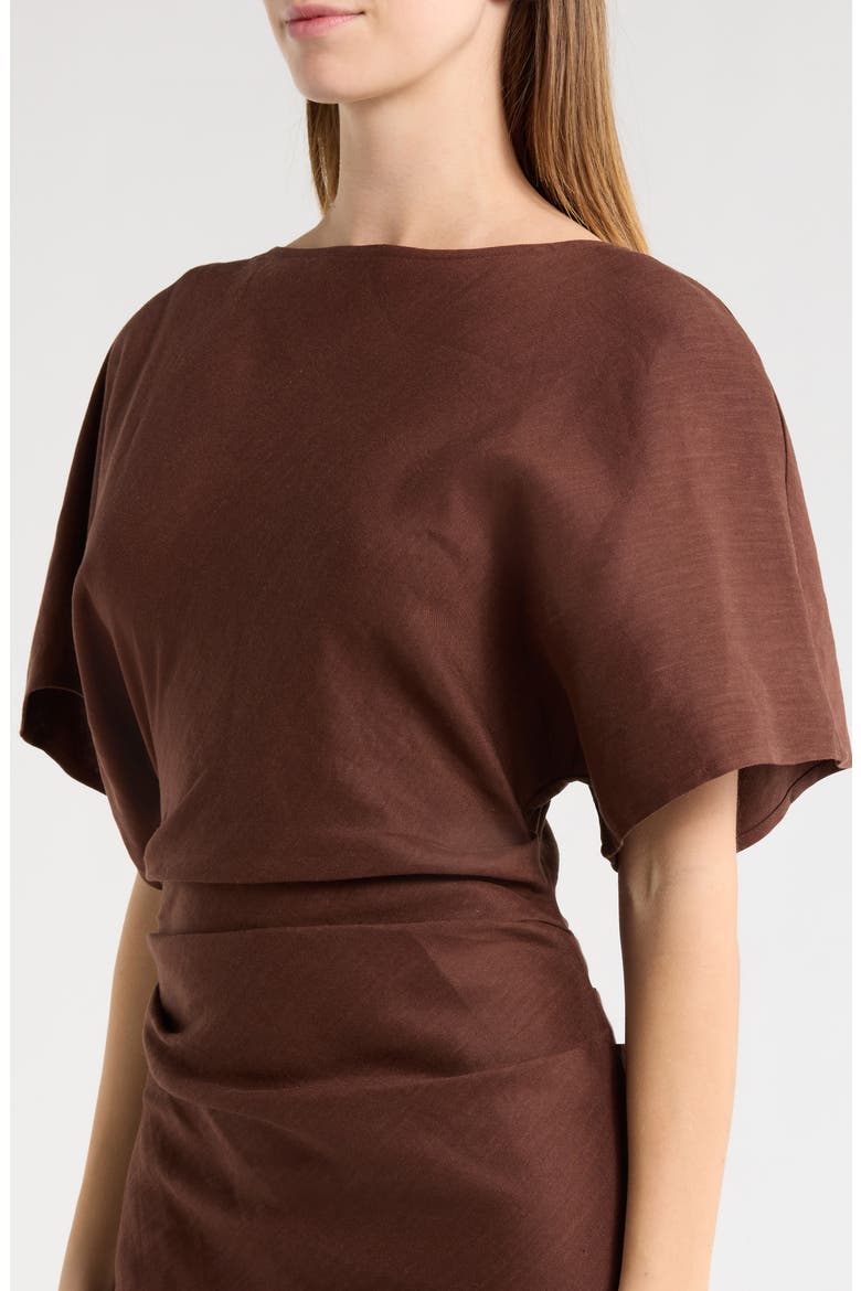 Amelie Ruched Waist Linen Blend Dress, Alternate, color, DARK OAK