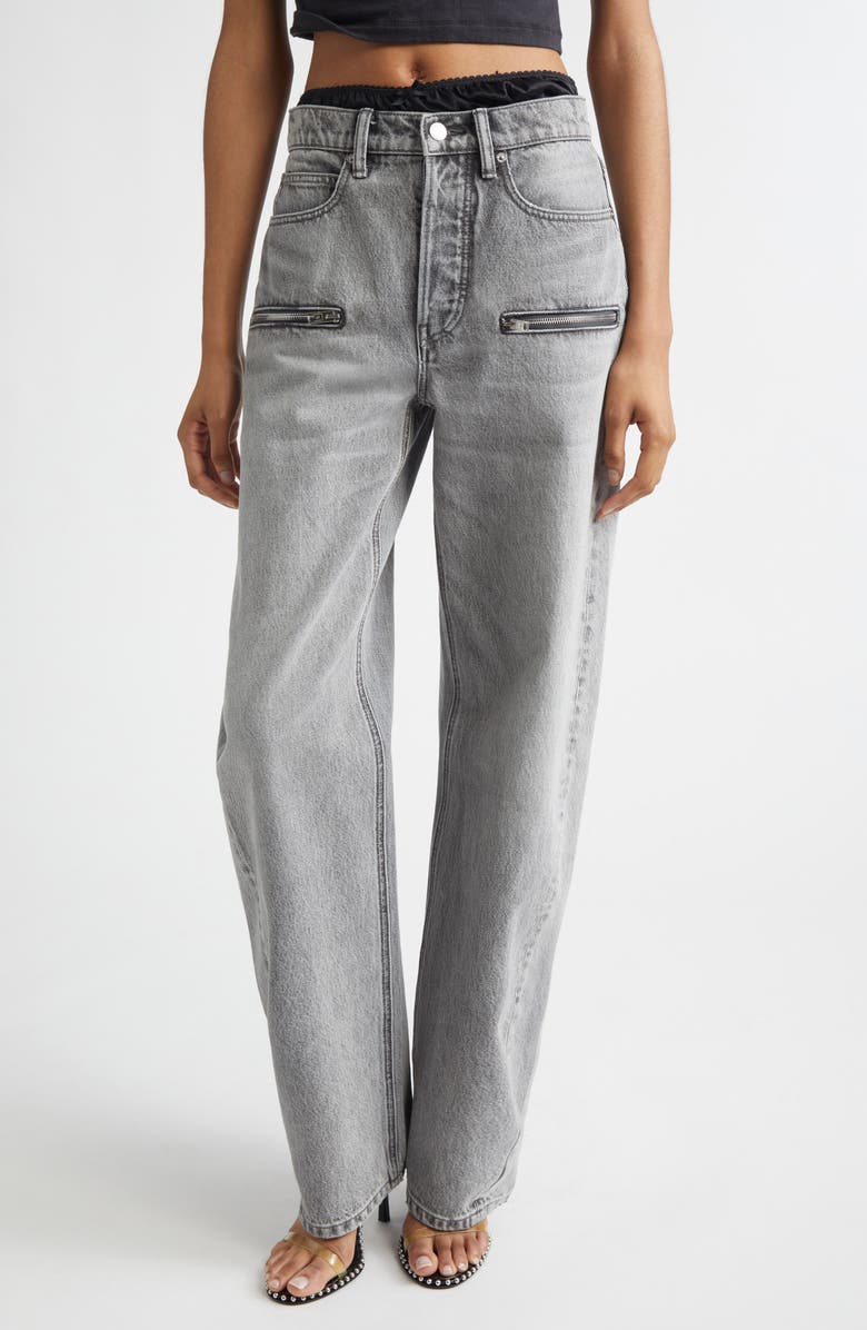 Alexander Wang Silk Prestyle Float Barrel Leg Jeans, Main, color, Washed Grey