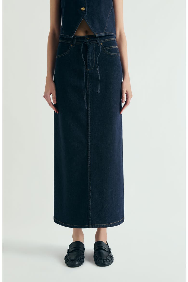 Denim Midi Skirt, Main, color, Darkindigo